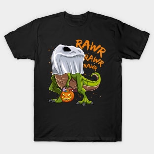 Trick Rawr Trick Halloween Dinosaur Ghost T Rex T-Shirt